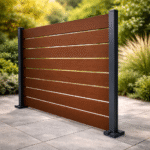 Gard Wpc 3D Co-Extrudat Stalp din Aluminiu Premium Maro İnchis Placa Lemn Compozit