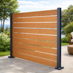 Gard Wpc 3D Co-Extrudat Stalp din Aluminiu Premium Teak Placa Lemn Compozit