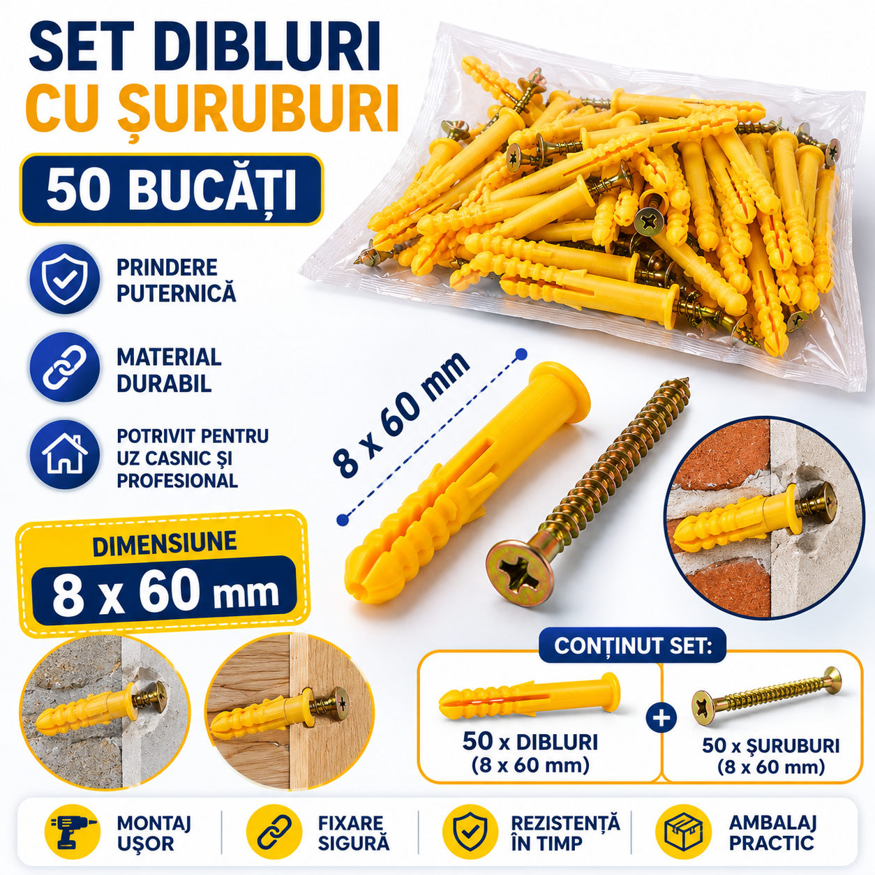 Set dubluri cu şurubui decolife Set Dibluri cu Şuruburi 8x60mm (50set) - imagine 1